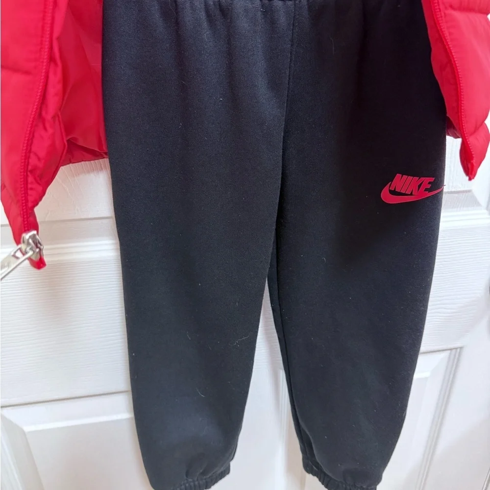 Nike Red Puffer Vest with Black Joggers, Size 4